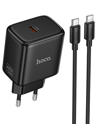 Сетевое зарядное устройство HOCO N83 Profit single port PD40W charger set(Type-c to Type-c)(EU) Black