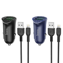 Автомобильное зарядное устройство hoco Z39 Farsighted dual port QC3.0 Car charger set (Lightning) - Black