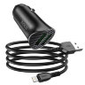 Автомобильное зарядное устройство hoco Z39 Farsighted dual port QC3.0 Car charger set (Lightning) - Black
