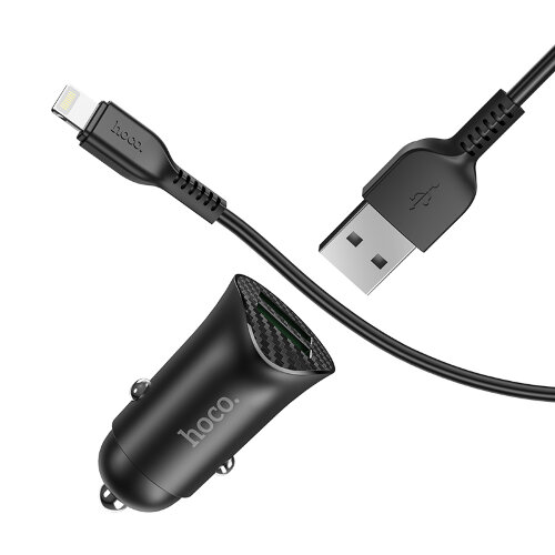 Автомобильное зарядное устройство hoco Z39 Farsighted dual port QC3.0 Car charger set (Lightning) - Black
