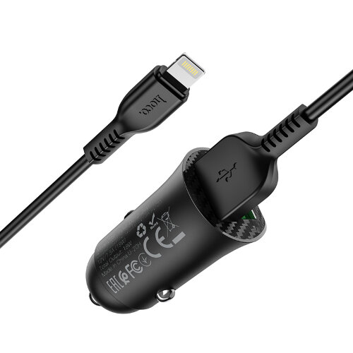 Автомобильное зарядное устройство hoco Z39 Farsighted dual port QC3.0 Car charger set (Lightning) - Black
