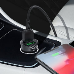 Автомобильное зарядное устройство hoco Z39 Farsighted dual port QC3.0 Car charger set (Lightning) - Black
