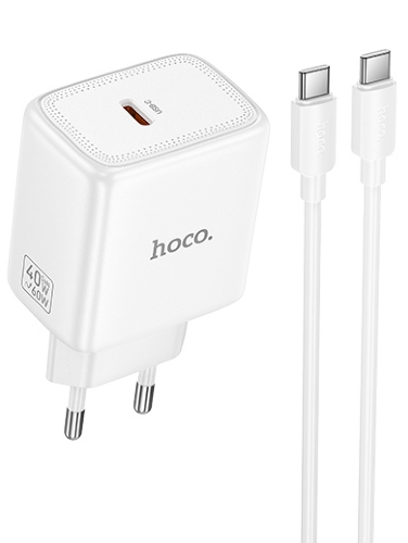 Сетевое зарядное устройство HOCO N83 Profit single port PD40W charger set(Type-c to Type-c)(EU) White
