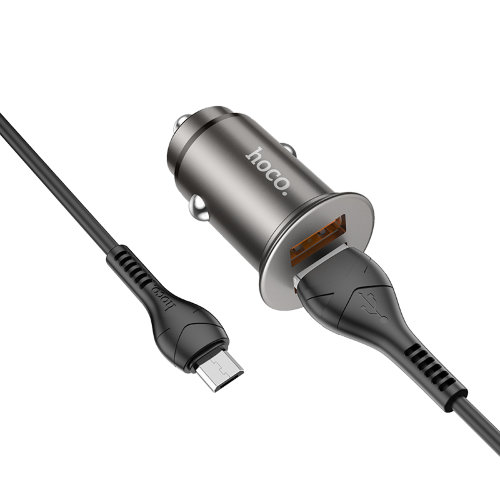 Автомобильное ЗУ Hoco NZ1 Developer 36W dual port QC3.0 car charger set(Micro) - Metal gray