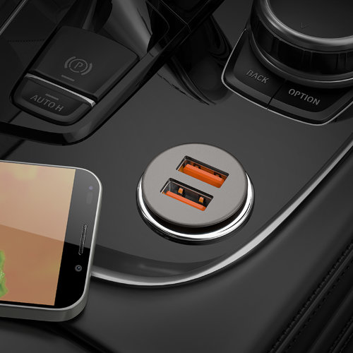 Автомобильное ЗУ Hoco NZ1 Developer 36W dual port QC3.0 car charger set(Micro) - Metal gray