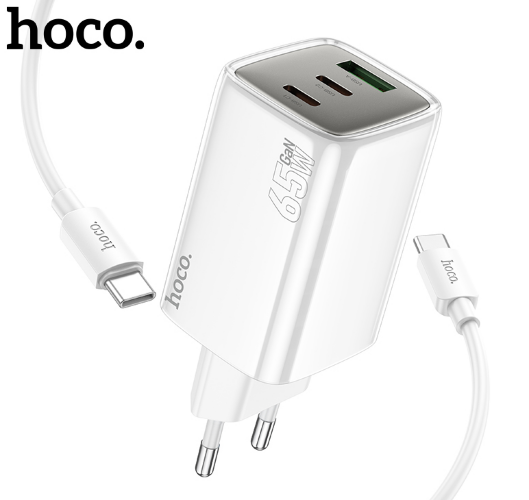 Зарядка HOCO N49 Glorious PD65W(2C1A) charger set (Type-c to Type-c) (EU) Blue