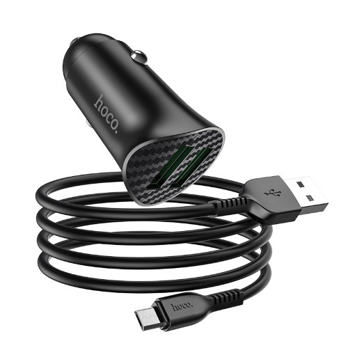 Автомобильное зарядное устройство hoco Z39 Farsighted dual port QC3.0 Car charger set (Micro) - Black