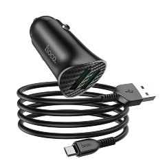Автомобильное зарядное устройство hoco Z39 Farsighted dual port QC3.0 Car charger set (Micro) - Black