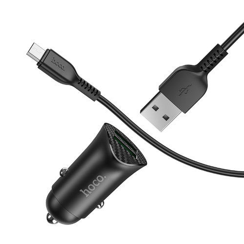 Автомобильное зарядное устройство hoco Z39 Farsighted dual port QC3.0 Car charger set (Micro) - Black