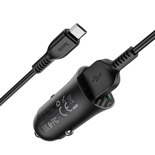 Автомобильное зарядное устройство hoco Z39 Farsighted dual port QC3.0 Car charger set (Micro) - Black