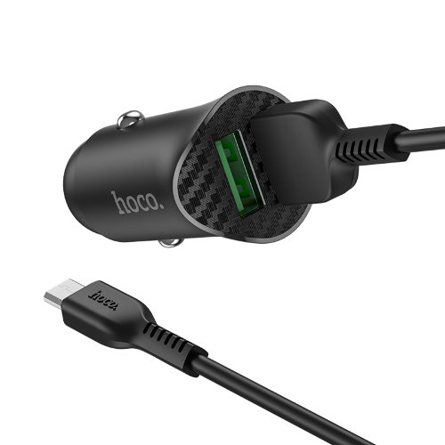Автомобильное зарядное устройство hoco Z39 Farsighted dual port QC3.0 Car charger set (Micro) - Black