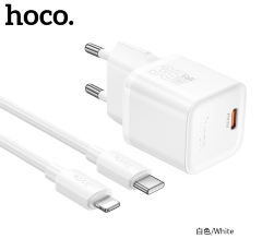 Зарядка HOCO N66 Ingenious single port PD35W charger set (Type-c to IP) (EU) White