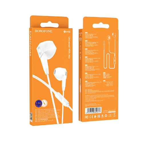 Наушники Borofone BM68 Kelly universal earphones with mic - White