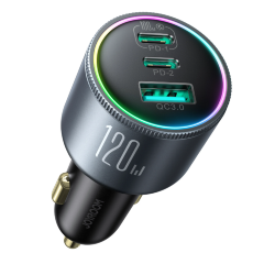Автомобильное зарядное устройство JoyRoom JR-CCN07 145W 3-Port (2PD+1QC3.0)+C to C 100W 1.2M Car Charger-Dark Gray