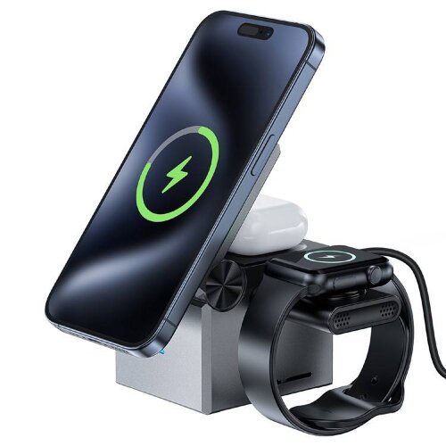 Беспроводная Зарядка ACEFAST E18 Rubik's Cube 3-in-1 Wireless Charging Holder - metal Gray