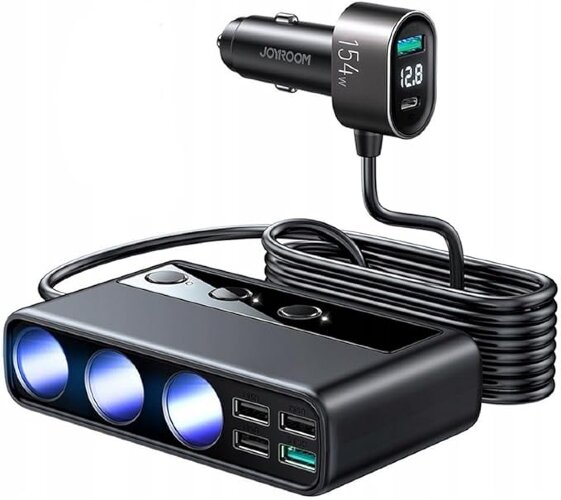 Разветвитель прикуривателя JOYROOM JR-CL06 154W Car cigarette lighter adapter with 3 Sockets+6 ports (PD+QC3.0+USB*4)
