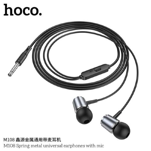 Наушники HOCO M108 spring metal universal earphones  with mic - Metal Gray