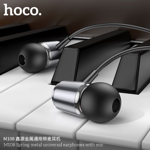 Наушники HOCO M108 spring metal universal earphones  with mic - Metal Gray